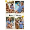 image:imageECOWISH Womens Shorts Rompers Summer Button Short Flare Sleeve Ruffle Wide Leg Mini One Piece Jumpsuits Pockets V Neck Outfit86 Blue
