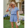 image:imageECOWISH Womens Shorts Rompers Summer Button Short Flare Sleeve Ruffle Wide Leg Mini One Piece Jumpsuits Pockets V Neck Outfit86 Blue