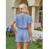 image:imageECOWISH Womens Shorts Rompers Summer Button Short Flare Sleeve Ruffle Wide Leg Mini One Piece Jumpsuits Pockets V Neck Outfit86 Blue