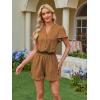 image:imageECOWISH Womens Shorts Rompers Summer Button Short Flare Sleeve Ruffle Wide Leg Mini One Piece Jumpsuits Pockets V Neck Outfit86 Khaki