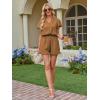 image:imageECOWISH Womens Shorts Rompers Summer Button Short Flare Sleeve Ruffle Wide Leg Mini One Piece Jumpsuits Pockets V Neck Outfit86 Khaki