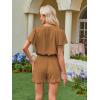image:imageECOWISH Womens Shorts Rompers Summer Button Short Flare Sleeve Ruffle Wide Leg Mini One Piece Jumpsuits Pockets V Neck Outfit86 Khaki