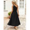 image:imageECOWISH Womens Summer One Shoulder Maxi Dress Casual Polka Dot Midi Dresses Sleeveless Long Pockets Sundress Beach Vacation92black
