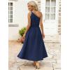 image:imageECOWISH Womens Summer One Shoulder Maxi Dress Casual Polka Dot Midi Dresses Sleeveless Long Pockets Sundress Beach Vacation92navy Blue