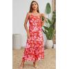 image:imageECOWISH Womens Summer One Shoulder Maxi Dress Casual Polka Dot Midi Dresses Sleeveless Long Pockets Sundress Beach VacationRed Flower