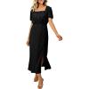 image:imageECOWISH Women Maxi Dresses Cocktail Party Wedding Guest Formal Pleated Long Dress Short Sleeve Slit Empire Waist Evening Gown93black