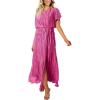 image:imageECOWISH Women Maxi Dresses Cocktail Party Wedding Guest Formal Pleated Long Dress Short Sleeve Slit Empire Waist Evening GownHot Pink