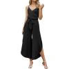 image:imageECOWISH Womens Jumpsuit Spaghetti Strap Wide Leg Split Jumpsuits Long Overalls Summer Beach Loose Fit Rompers500 Black