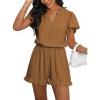 image:imageECOWISH Womens Shorts Rompers Summer Button Short Flare Sleeve Ruffle Wide Leg Mini One Piece Jumpsuits Pockets V Neck Outfit86 Khaki