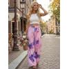 image:imageECOWISH Wide Leg Pants for Women Summer 2026 Palazzo Tropical Floral Casual High Waist Flared Trousers with PocketsTie Dye Purple