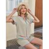 image:imageECOWISH Womens 2 Piece Outfits Casual Summer Short Sleeve V Neck Color Block Lounge Sets for Beach VacationBeige
