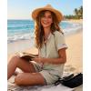 image:imageECOWISH Womens 2 Piece Outfits Casual Summer Short Sleeve V Neck Color Block Lounge Sets for Beach VacationBeige