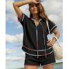 image:imageECOWISH Womens 2 Piece Outfits Casual Summer Short Sleeve V Neck Color Block Lounge Sets for Beach VacationBlack