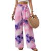 image:imageECOWISH Wide Leg Pants for Women Summer 2026 Palazzo Tropical Floral Casual High Waist Flared Trousers with PocketsTie Dye Purple