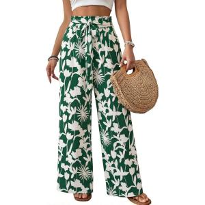 image:imageECOWISH Wide Leg Pants for Women Summer 2026 Palazzo Tropical Floral Casual High Waist Flared Trousers with PocketsBeige Floral