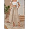 image:imageECOWISH Women Boho Maxi Skirt Summer Asymmetric Tiered Drawstring Elastic High Waist ALine Flowy Long Skirts with Pockets441 Khaki