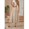image:imageECOWISH Women Boho Maxi Skirt Summer Asymmetric Tiered Drawstring Elastic High Waist ALine Flowy Long Skirts with Pockets441 Khaki