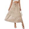 image:imageECOWISH Women Boho Maxi Skirt Summer Asymmetric Tiered Drawstring Elastic High Waist ALine Flowy Long Skirts with Pockets441 Khaki