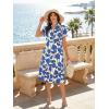 image:imageECOWISH Women Summer Casual Dress  V Neck Short Sleeve Gingham Midi Pleated Tiered Loose Fit Holiday Picnic DressesBlue Floral