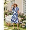 image:imageECOWISH Women Summer Casual Dress  V Neck Short Sleeve Gingham Midi Pleated Tiered Loose Fit Holiday Picnic DressesBlue Floral