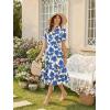 image:imageECOWISH Women Summer Casual Dress  V Neck Short Sleeve Gingham Midi Pleated Tiered Loose Fit Holiday Picnic DressesBlue Floral