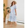 image:imageECOWISH Women Summer Casual Dress  V Neck Short Sleeve Gingham Midi Pleated Tiered Loose Fit Holiday Picnic DressesBluewhite