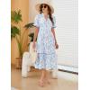 image:imageECOWISH Women Summer Casual Dress  V Neck Short Sleeve Gingham Midi Pleated Tiered Loose Fit Holiday Picnic DressesBluewhite