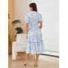 image:imageECOWISH Women Summer Casual Dress  V Neck Short Sleeve Gingham Midi Pleated Tiered Loose Fit Holiday Picnic DressesBluewhite