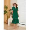 image:imageECOWISH Women Summer Casual Dress  V Neck Short Sleeve Gingham Midi Pleated Tiered Loose Fit Holiday Picnic DressesDark Green