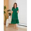 image:imageECOWISH Women Summer Casual Dress  V Neck Short Sleeve Gingham Midi Pleated Tiered Loose Fit Holiday Picnic DressesDark Green