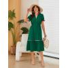 image:imageECOWISH Women Summer Casual Dress  V Neck Short Sleeve Gingham Midi Pleated Tiered Loose Fit Holiday Picnic DressesDark Green