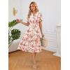 image:imageECOWISH Women Summer Casual Dress  V Neck Short Sleeve Gingham Midi Pleated Tiered Loose Fit Holiday Picnic DressesRed Floral