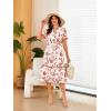 image:imageECOWISH Women Summer Casual Dress  V Neck Short Sleeve Gingham Midi Pleated Tiered Loose Fit Holiday Picnic DressesRed Floral
