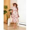 image:imageECOWISH Women Summer Casual Dress  V Neck Short Sleeve Gingham Midi Pleated Tiered Loose Fit Holiday Picnic DressesRed Floral