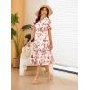 image:imageECOWISH Women Summer Casual Dress  V Neck Short Sleeve Gingham Midi Pleated Tiered Loose Fit Holiday Picnic DressesRed Floral
