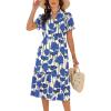 image:imageECOWISH Women Summer Casual Dress  V Neck Short Sleeve Gingham Midi Pleated Tiered Loose Fit Holiday Picnic DressesBlue Floral