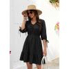 image:imageECOWISH Womens Summer Mini Dress 2026 Tie Front V Neck 34 Sleeve ALine Tiered Flowy Gingham Short Dresses with PocketAblack