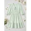 image:imageECOWISH Womens Summer Mini Dress 2026 Tie Front V Neck 34 Sleeve ALine Tiered Flowy Gingham Short Dresses with PocketGreen