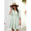 image:imageECOWISH Womens Summer Mini Dress 2026 Tie Front V Neck 34 Sleeve ALine Tiered Flowy Gingham Short Dresses with PocketGreen