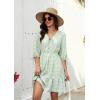 image:imageECOWISH Womens Summer Mini Dress 2026 Tie Front V Neck 34 Sleeve ALine Tiered Flowy Gingham Short Dresses with PocketGreen