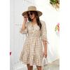 image:imageECOWISH Womens Summer Mini Dress 2026 Tie Front V Neck 34 Sleeve ALine Tiered Flowy Gingham Short Dresses with PocketKhaki
