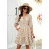 image:imageECOWISH Womens Summer Mini Dress 2026 Tie Front V Neck 34 Sleeve ALine Tiered Flowy Gingham Short Dresses with PocketKhaki