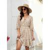 image:imageECOWISH Womens Summer Mini Dress 2026 Tie Front V Neck 34 Sleeve ALine Tiered Flowy Gingham Short Dresses with PocketKhaki