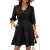 image:imageECOWISH Womens Summer Mini Dress 2026 Tie Front V Neck 34 Sleeve ALine Tiered Flowy Gingham Short Dresses with PocketAblack