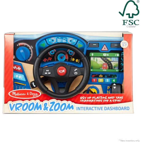 imageMelissa ampamp Doug Vroom ampamp Zoom Interactive Wooden Dashboard Steering Wheel Pretend Play Driving Toy  FSC Certified