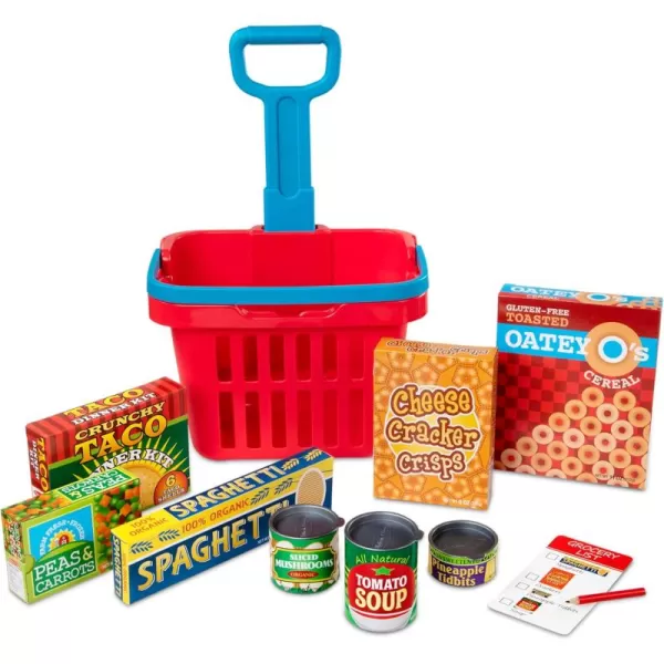 imageMelissa ampamp Doug Fill and Roll Grocery Basket Play Set With Play Food Boxes and Cans 11 pcs FrustrationFree Packaging