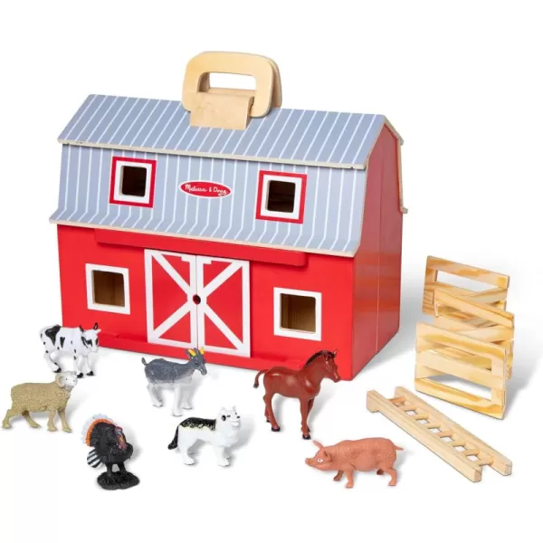 imageMelissa ampamp Doug Fold and Go Wooden Barn With 7 Animal Play Figures  Farm Animals Portable Toys For Kids And Toddlers Ages 3Set