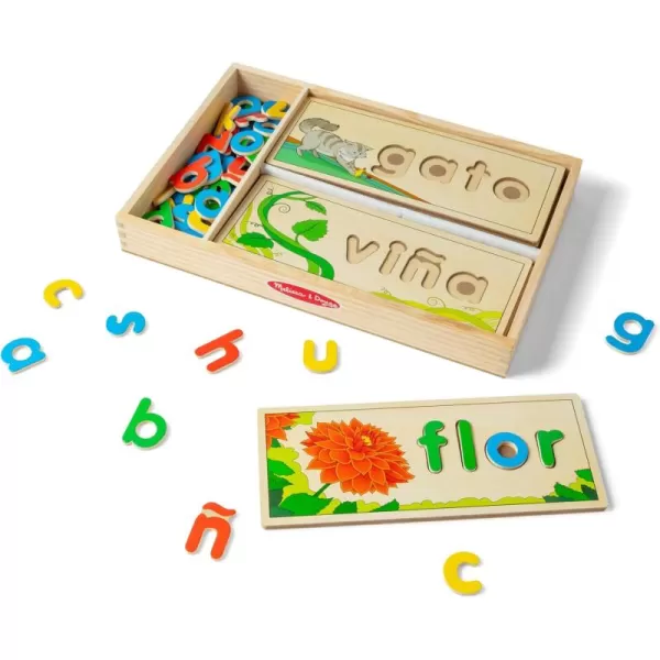 imageMelissa ampamp Doug See ampamp Spell Wooden Educational Toy With 8 DoubleSided Spelling Boards and 64 Letters Preschool Learning Activities See ampamp Spell Learning Toys For Kids Ages 4Spanish