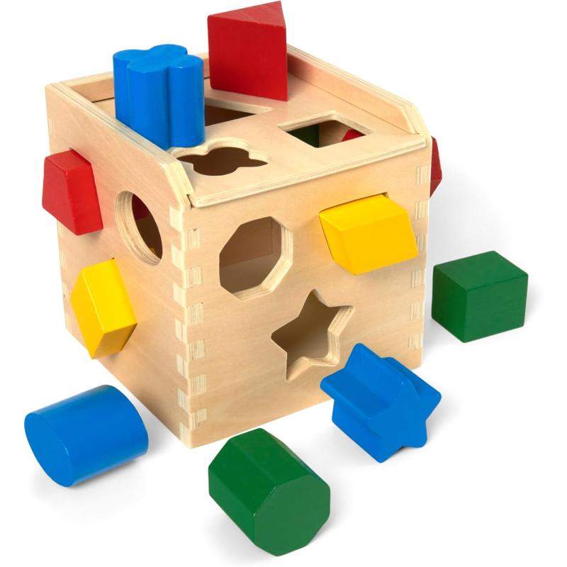 imageMelissa ampamp Doug Shape Sorting Cube  Classic Wooden Toy With 12 ShapesShape Sorting Cube