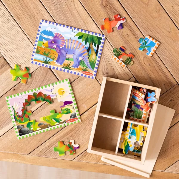 imageMelissa ampamp Doug Dinosaurs 4in1 Wooden Jigsaw Puzzles in a Storage Box 48 pcs  FSC CertifiedDinosaurs